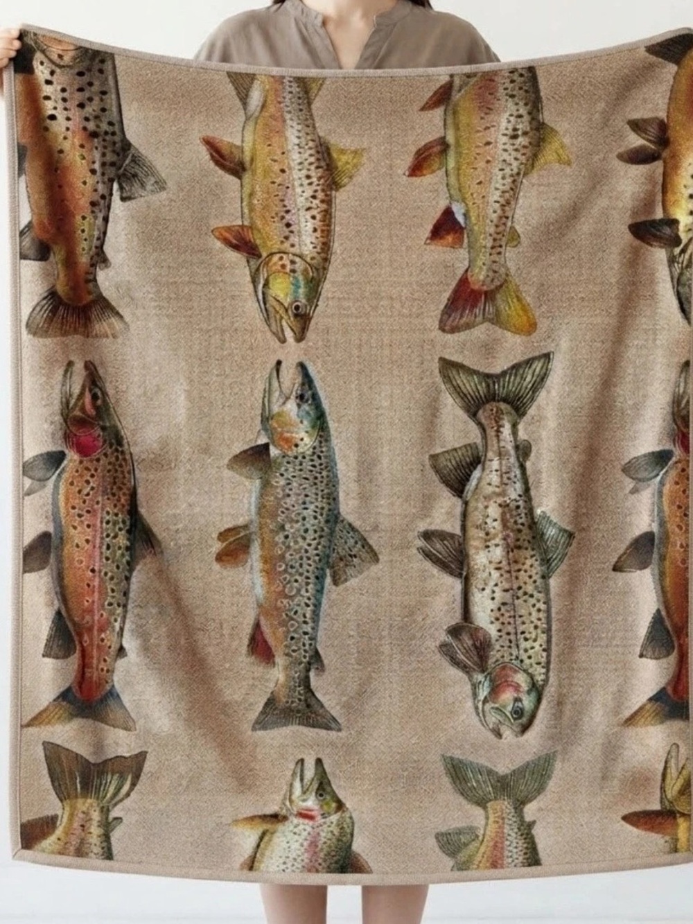 Nature Trout Woven Blanket Rustic Wildlife Throw Blanket